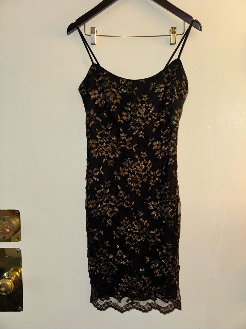 2000s Y2K Liz Claiborne Black & Gold Lace Slip Dress Elegant Evening Slip Sz 4